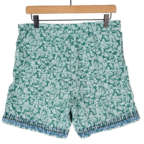 J Jill Love Linen Shorts Small Green Print Embroidered Tassel Pull On High Rise - Picture 4 of 6